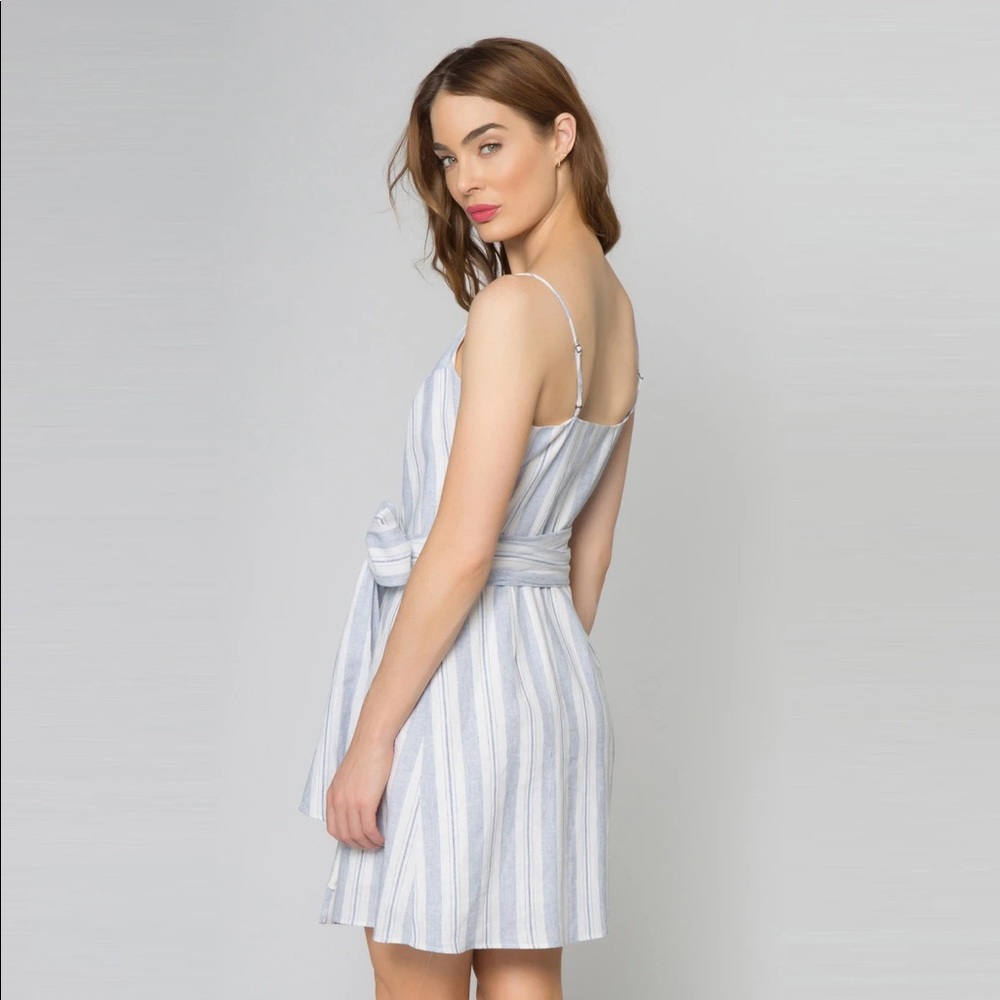 Lavender Brown Linen Stripe Tie Waist Wht/Blu